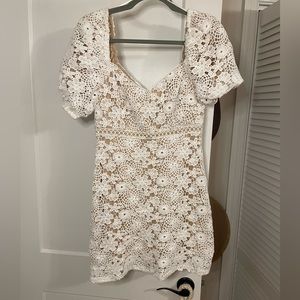 White lace bridal shower/engagement photo dress.